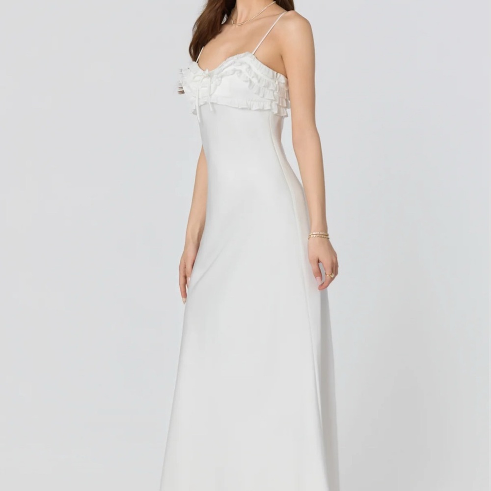 Astr White Ruffle Maxi Dress